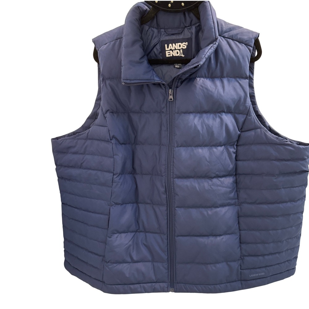 Lands' End Puffer Vest Women 3X Blue Down 600 Fill Quilted Zip Front Winter Cozy